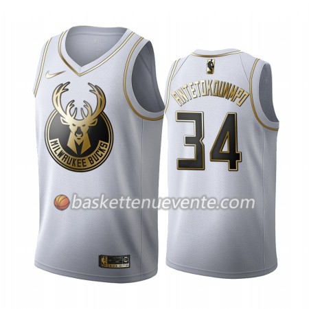 Maillot Basket Milwaukee Bucks Giannis Antetokounmpo 34 2019-20 Nike Blanc Golden Edition Swingman - Homme